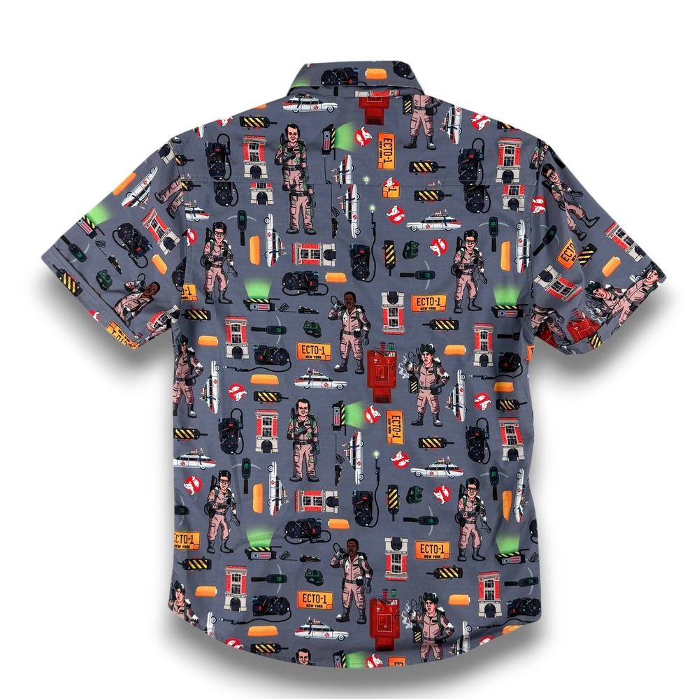 RSVLTS The Roosevelts Ghostbusters Shirt Men S Grey AOP Button Down Short Sleeve - Picture 5 of 10